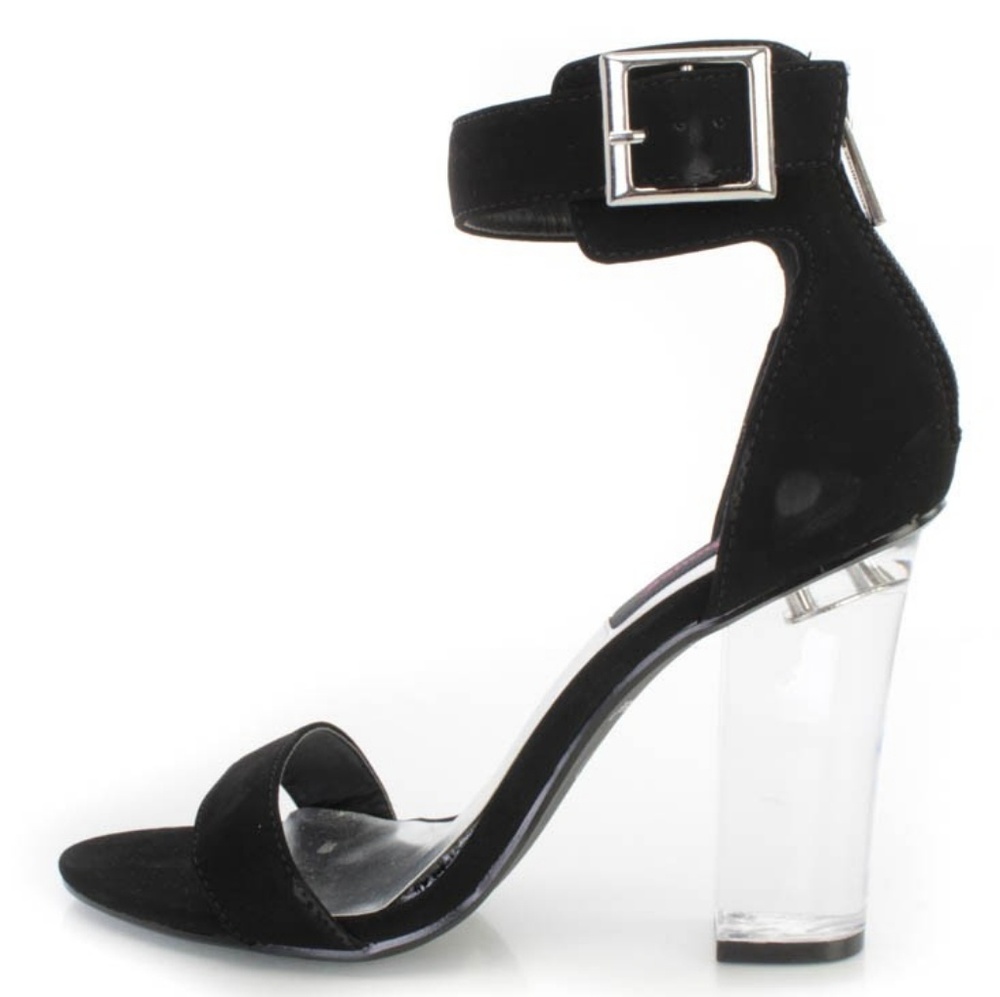 🆕Black Single Sole Clear Chunky High Heels Faux L - Picture 4 of 4